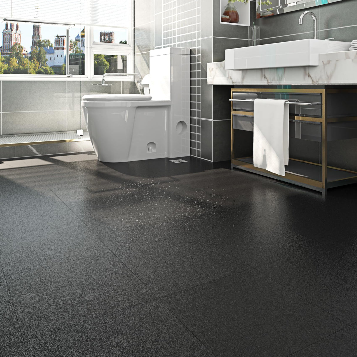 Livelynine Black Flooring 32-Pack 12x12 Inch Peel and Stick Floor Tile Waterproof Floor Tiles for Bathroom Floor Vinyl Peel and Stick Tiles Renter Friendly Floor Stickers Garage Laminate Flooring Livelynine