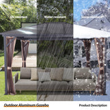 GARTOO 14' x 12' Polycarbonate Hardtop Aluminum Patio Gazebo with Skylight - Outdoor Heavy Duty Gazebo with Breathable Netting for Garden, Poolside, Deck, Patio GARTOO