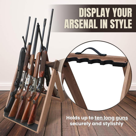 Rush Creek Creations Deer Camp Portable Folding 10 Gun Storage Rack - Handcrafted Weather Proof Material - Easy to Assembly , 21"L x 27"W x 28.5"H Rush Creek Creations