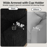 DURASPACE Modular Sectional Sofa, Cloud Boneless Couch with Deep Seat, Cup Holder, Memory Foam, Corduroy L Shaped Couch Convertible Sofa Bed for Living Room Bedroom, No Assembly Required DURASPACE