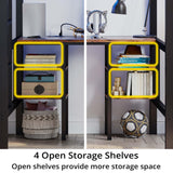 ANCTOR Loft Bed Twin Size with Desk and 4 Storage Shelves, Metal Loft Bed Frame with Power Outlet and LED Lighted, Safety Guard & Ladder, Space-Saving, Noise Free, Black ANCTOR