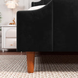 Allewie Queen Size Velvet Bed Frame Upholstered Platform Bed with Vertical Headboard and Footboard, Solid Wood Leg and Strong Slats Support, No Box Spring Needed, Easy Assembly, Black Allewie