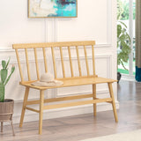 Wisuce Essentials Bamboo Dining Bench, Black Entryway Bench with Spindle Back Farmhouse Wood Windsor for Foyer Balcony Living Room (Nature) (Nature) Wisuce Essentials