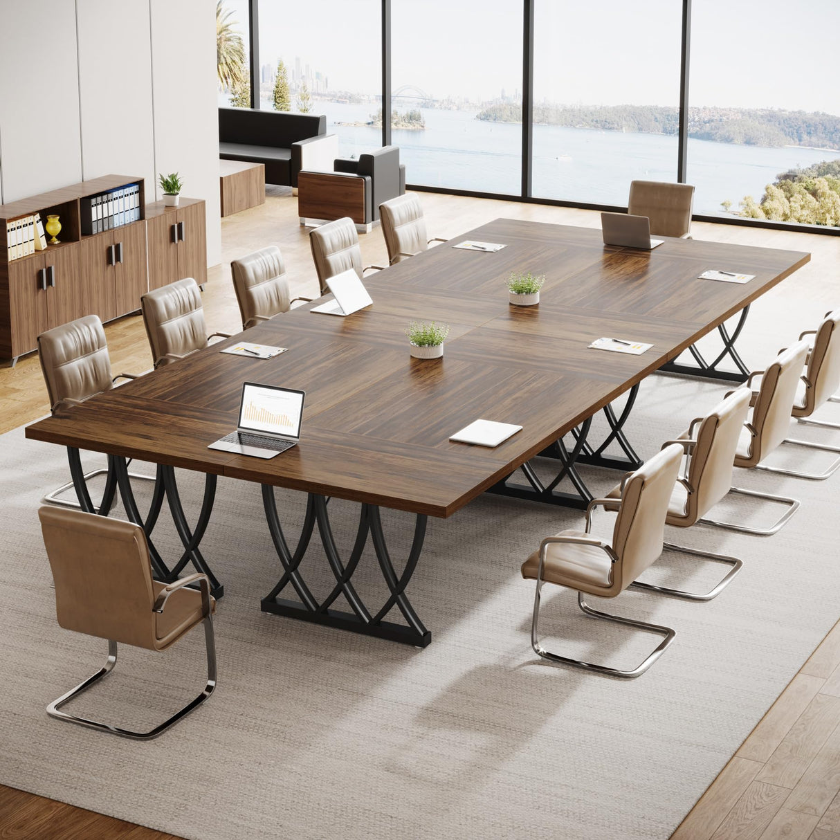 Tribesigns 6 ft Conference Table for 6-8 People, 70.86-Inch Rectangle Conference Table Meeting Seminar Table with Unique Curved Metal Support for Home Office (Without Chair, Retro Brown & Black) Tribesigns