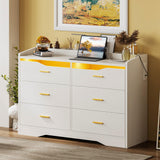 IRONCK Dresser for Bedroom with LED Light and Charging Station, Large Dressers & Chests of Drawers with 6 Wooden Drawers, Storage Organizer Dresser for Hallway, Bedroom, White IRONCK