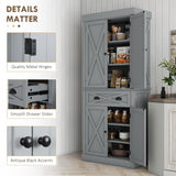 HOMCOM 72" Kitchen Pantry Storage Cabinet, Traditional Freestanding Cupboard with 4 Doors and 2 Adjustable Shelves, Large Central Drawer, X-Frame, Gray HOMCOM