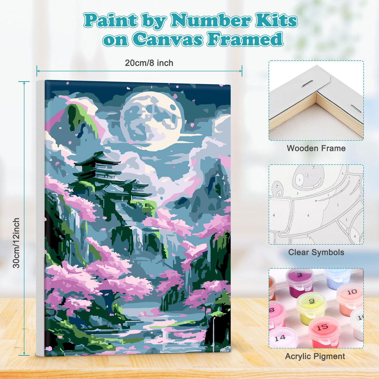 MOGTAA Landscape Paint by Number Kit for Adults Beginners Framed, Adult Paint by Number Kits On Canvas, Easy Adults' Paint-by-Number Kits, DIY Moon Flowers Oil Painting Kits for Home Decor, 8x12in MOGTAA