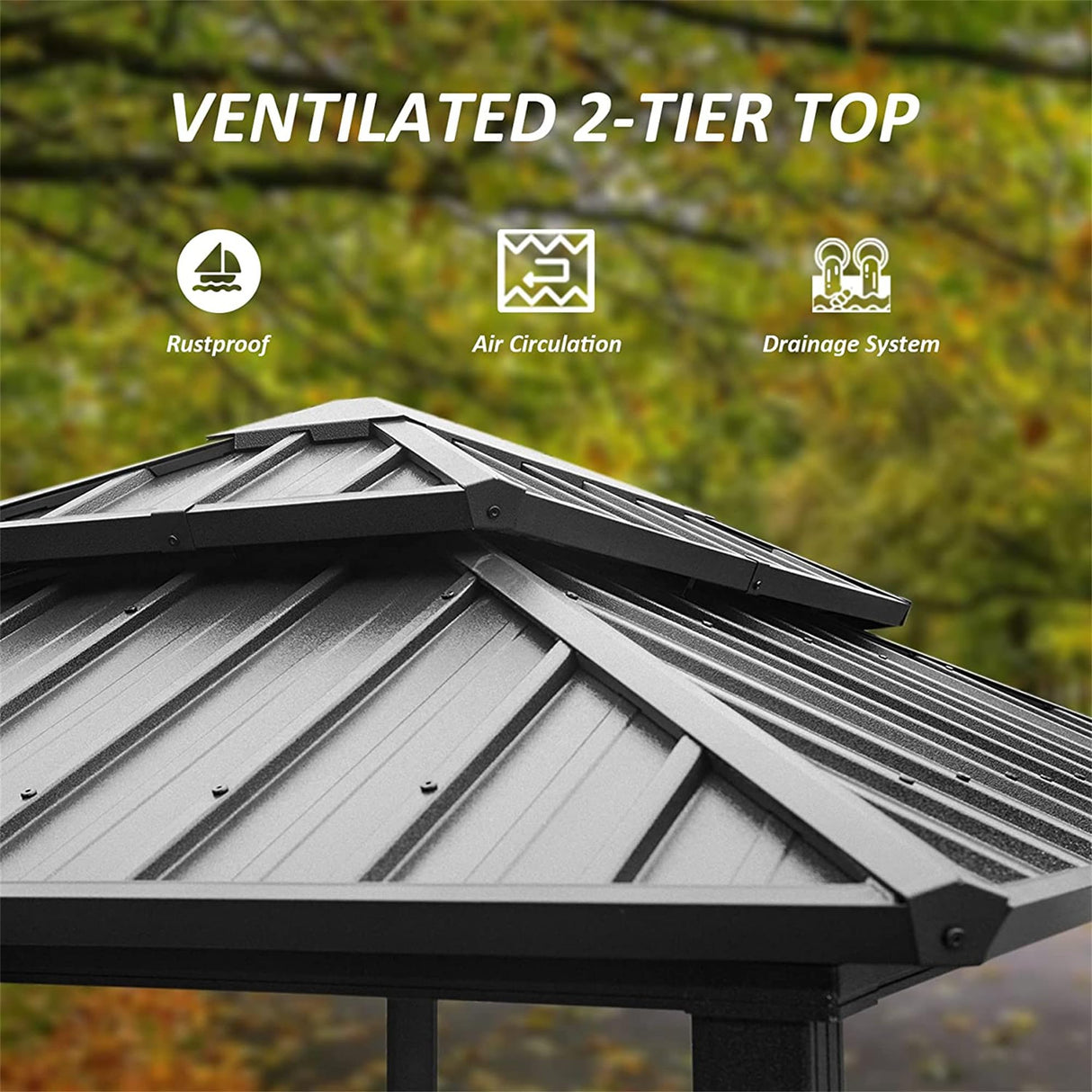 NicBex Grill Gazebo 8' × 6', Aluminum BBQ Gazebo Outdoor Metal Frame with Shelves Serving Tables, Permanent Double Roof Hardtop Gazebos for Patio Lawn Deck Backyard and Garden, Grey NicBex