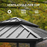 NicBex Grill Gazebo 8' × 6', Aluminum BBQ Gazebo Outdoor Metal Frame with Shelves Serving Tables, Permanent Double Roof Hardtop Gazebos for Patio Lawn Deck Backyard and Garden, Grey NicBex