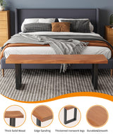 FKCSV Modern Rustic Solid Wood Bench with Black Metal Legs, Industrial Farmhouse Style, Natural Wood Finish FKCSV