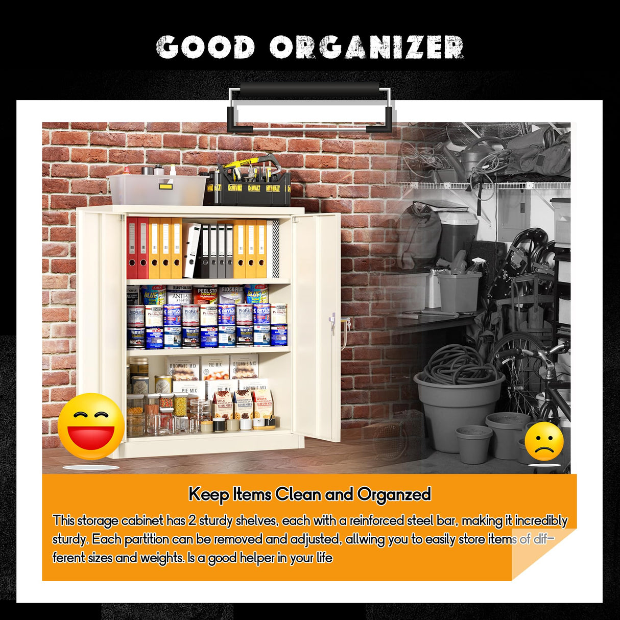 Greenvelly Metal Storage Cabinet, 42” Locking Storage Cabinet with Doors and Shelves, Lockable Storage Cabinets for Home Office, Utility Locker Cabinet, Steel Garage Cabinet with 2 Keys, Grey Greenvelly