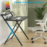 GreenForest Folding Desk No Assembly Required Small Size, 2-Tier Foldable Computer Desk with Shelf for Home Office, Space Saving Portable Laptop Study Foldable Table for Small Spaces, Black GreenForest