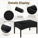 Yaheetech Patio Furniture Set 4 Pieces Conversation Sets, Rattan Chair Wicker Set Loveseat with Soft Cushion and Glass Table for Backyard Porch Garden Poolside Balcony, Black and Beige Yaheetech