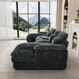 HYJT-H&K 124" U Shaped Cloud Couch Sectional, Comfy Fluffy Plush Corduroy Grey Sectional Couches for Living Room, Modern Modular Corduroy Couch Sectionals with Central Console & Double Chaise Lounge HYJT-H&K