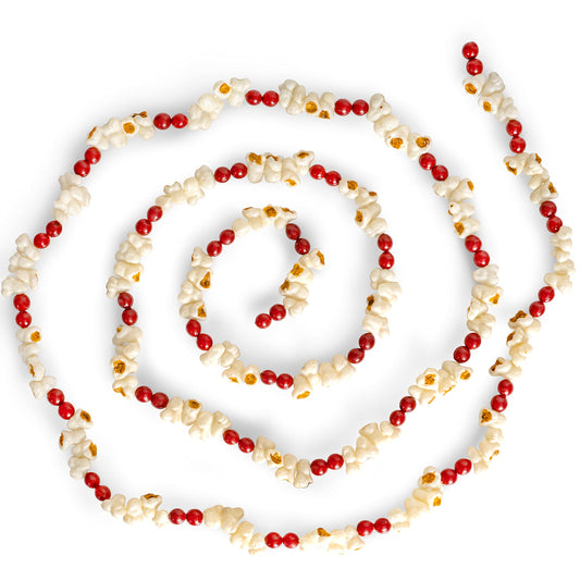 Ornativity Popcorn Cranberry Wooden Garland – Realistic Pop Corn and Rustic Red Wood Beaded Christmas Decor Tree Decorations Xmas Garland Bead Strand 9'