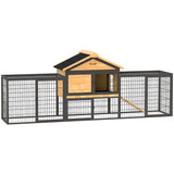 PawHut Rabbit Hutch Outdoor, 85" Large Wooden Bunny Cage with Steel Run, Removable No Leakage Tray, Waterproof Roof, Ramp, Metal Frame Guinea Pig Cage for 2-3 Small Animals Backyard Garden PawHut