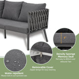 HOMREST Metal Patio Furniture Set, 5 Pieces Outdoor Aluminum Furniture w/High Back Chairs, Woven Rope Modern Patio Conversation Set for Balcony, Garden, Yard (7 Seats, Grey) HOMREST