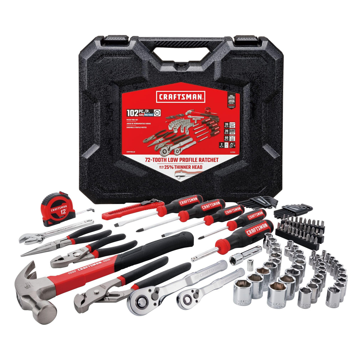 CRAFTSMAN Mechanics Tool Set, 102 Piece Hand Tool and Socket Set SAE/Metric (CMMT99449) CRAFTSMAN