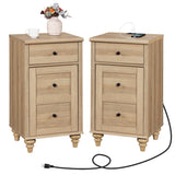 WAMPAT Nightstands with Charging Station, Set of 2 End Table with Power Outlets & USB Ports for Living Room, Modern Side Table with Drawer and Storage Cabinet for Bedroom, Oak WAMPAT