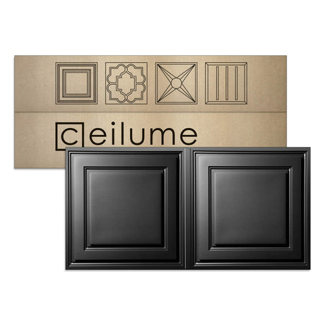 Ceilume 12 pc Stratford Ultra-Thin Feather-Light 2x4 Lay in Ceiling Tiles - for Use in 1" T-Bar Ceiling Grid - Drop Ceiling Tiles (12 Tiles, Black) Ceilume