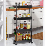 SPACEKEEPER Slim Rolling Storage Cart 4 Tier Organizer Mobile Shelving Unit Utility Cart Tower Rack for Kitchen Bathroom Laundry Narrow Places, Black SPACEKEEPER