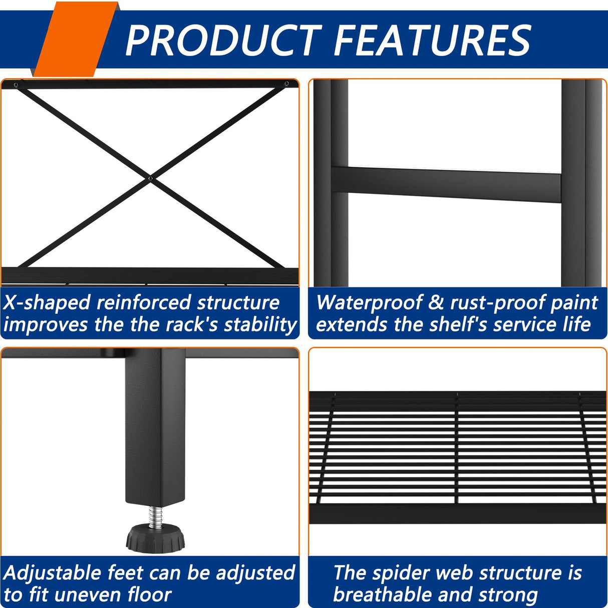 5-Tier Heavy Duty Garage Shelving Unit,Standing Storage Shelf,Metal Wire Rack Shelf Suitable for Laundry Rooms,Bathrooms,Kitchen Storage Rooms,Wardrobes(Black,37.8L x 14W x 65.7H) Soywey