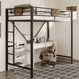 Allewie Black Twin Size Metal Loft Bed Frame with Stairs & Guardrails - Space-Saving Design, No Box Spring Needed Allewie