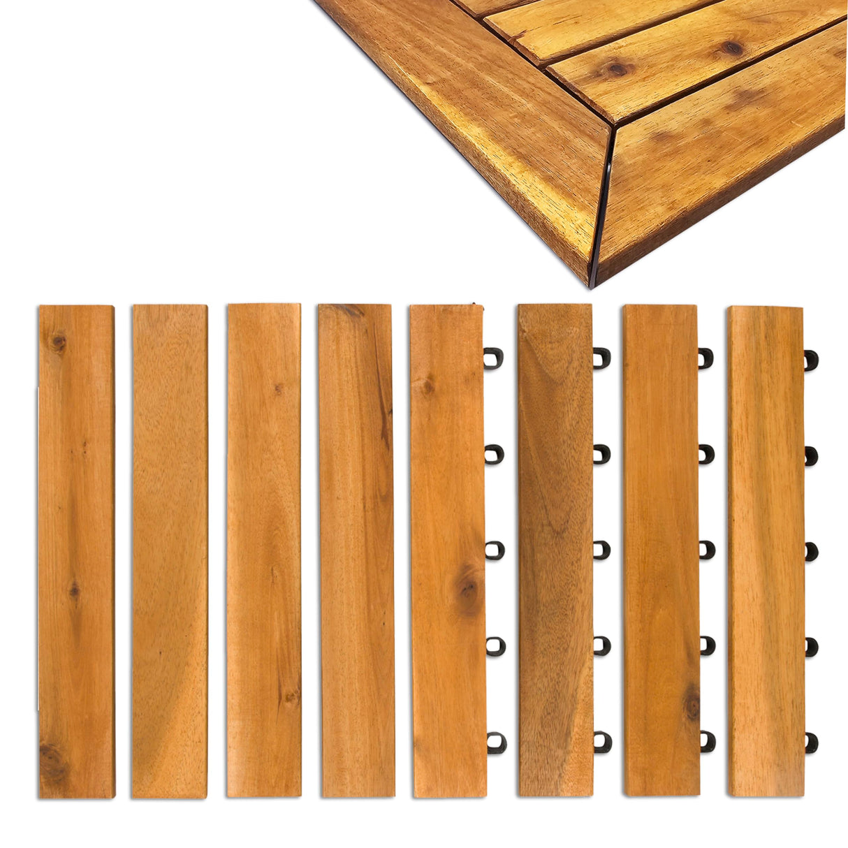 Edges for Interlocking Deck Tiles | Snap Together Edge for Wooden Flooring | Floor Decking Tile Edge - 12 x 12 Acacia Hardwood Outdoor Flooring Patio, Wooden Floor Balcony (Edge Straight 8 Pack) Majestick Goods