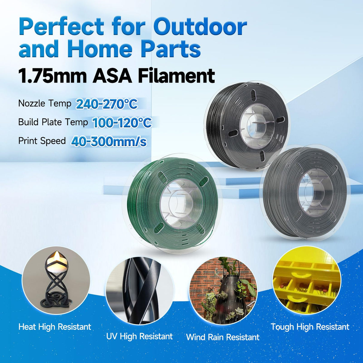 FilaBees ASA Filament 1.75mm Sparkle Storm Gray,ASA 3D Printer Filament 1kg(2.2lbs),Heat&Weather Resistant&High UV Resistance 3D Printing Filament±0.02mm Perfect for Printing Outdoor Functional Parts FilaBees