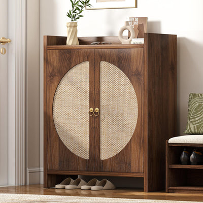 Curlaky Shoe Cabinet Storage for Entryway - Rattan Entry Way Shoe Storage Cabinet with Adjustable Shelves, Wood Shoe Organizer Cabinet, Accent Cabinet with Doors for Entrance Hallway Living Room Foyer