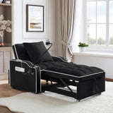 SLEERWAY 3-in-1 Convertible Futon Sofa Bed Chair, Multi-Functional Sleeper Chair Bed with Pull Out Couch and Adjustable Backrest, Modern Velvet Chaise Lounge Armchair for Living Room Bedroom, Black SLEERWAY