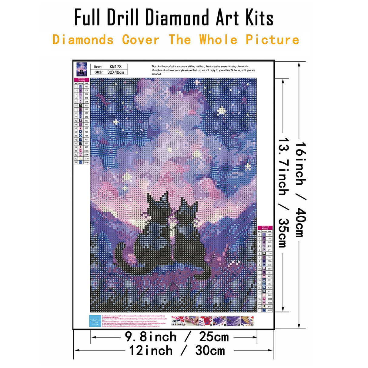 CHWGLFGG 5D Diamond Art Kits for Adults Beginners, Cat Under The Stars Sky Diamond Painting Kits, DIY Full Round Drill Paint by Diamonds Dot Gem Art for Adults, Home Wall Decor 12x16 Inch CHWGLFGG