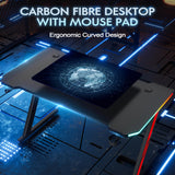 Homall Gaming Computer Desk with Carbon Fiber Surface, Gaming Table Z Shaped Pc Home Office with Cup Holder&Headphone Hook(55 in, Black, Led Light) Homall