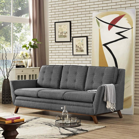 Modway Beguile Mid-Century Modern Sofa With Upholstered Fabric In Gray Modway