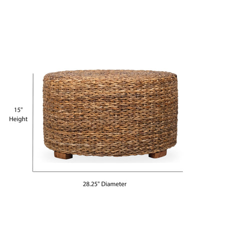 East at Main Abella Round Wicker Banana Leaf Coffee Table, Coastal Boho Abaca Coffee Table with Natural Finish, 28.5" W – Handcrafted Farmhouse Accent Table for Living Room or Small Spaces East at Main