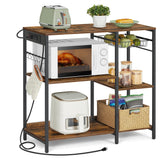 VASAGLE Baker's Rack, Coffee Bar Stand with Charging Station, Storage Shelves, Pull-Out Wire Basket, Table for Microwave, Kitchen, Rustic Brown UKKS036K01, 15.7 x 35.4 x 35.6 Inches VASAGLE