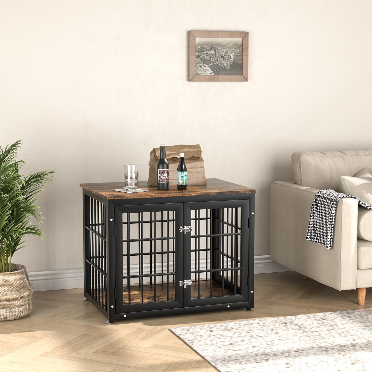 rehomerance Rustic Heavy Duty Dog Crate Furniture for Small and Medium Dogs, Decorative Pet House End Table, Wooden Cage Kennel Furniture Indoor - WoodArtSupply