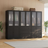 VOWNER 20“D Armoire Wardrobe Closet with Fluted Glass, 71" H Clothing Storage Cabinet with Hanging Rod, 4 Soft-Close Doors Wooden Wardrobe Cabinet for Bedroom, Large Capacity Storage Black(CCB) VOWNER