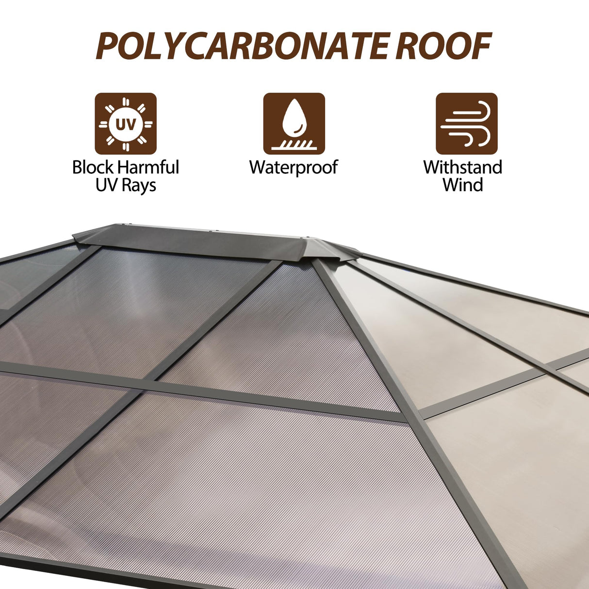 Raysfung 10'x12' Hardtop Gazebo, Outdoor Polycarbonate Roof Gazebo with Aluminum Frame Permanent Pavilion with Netting& Curtains for Garden, Patio,Yard Raysfung