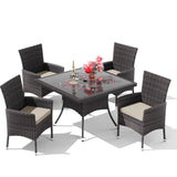 RTDTD 15 Pieces Patio Dining Set Outdoor Rattan Furniture Dinning Set with 3 Square Glass Tabletops 12 Chairs with Brown Cushions for Patio, Backyard Outdoor Kitchen Lawn & Garden RTDTD