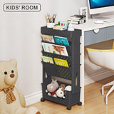 yeavs 5-Tier Mobile Bookshelf, Rolling Bookcase Book Storage Rack, Movable File Folder Organizer Cart with Wheels for Home Study Office Living Room Classroom, Black yeavs