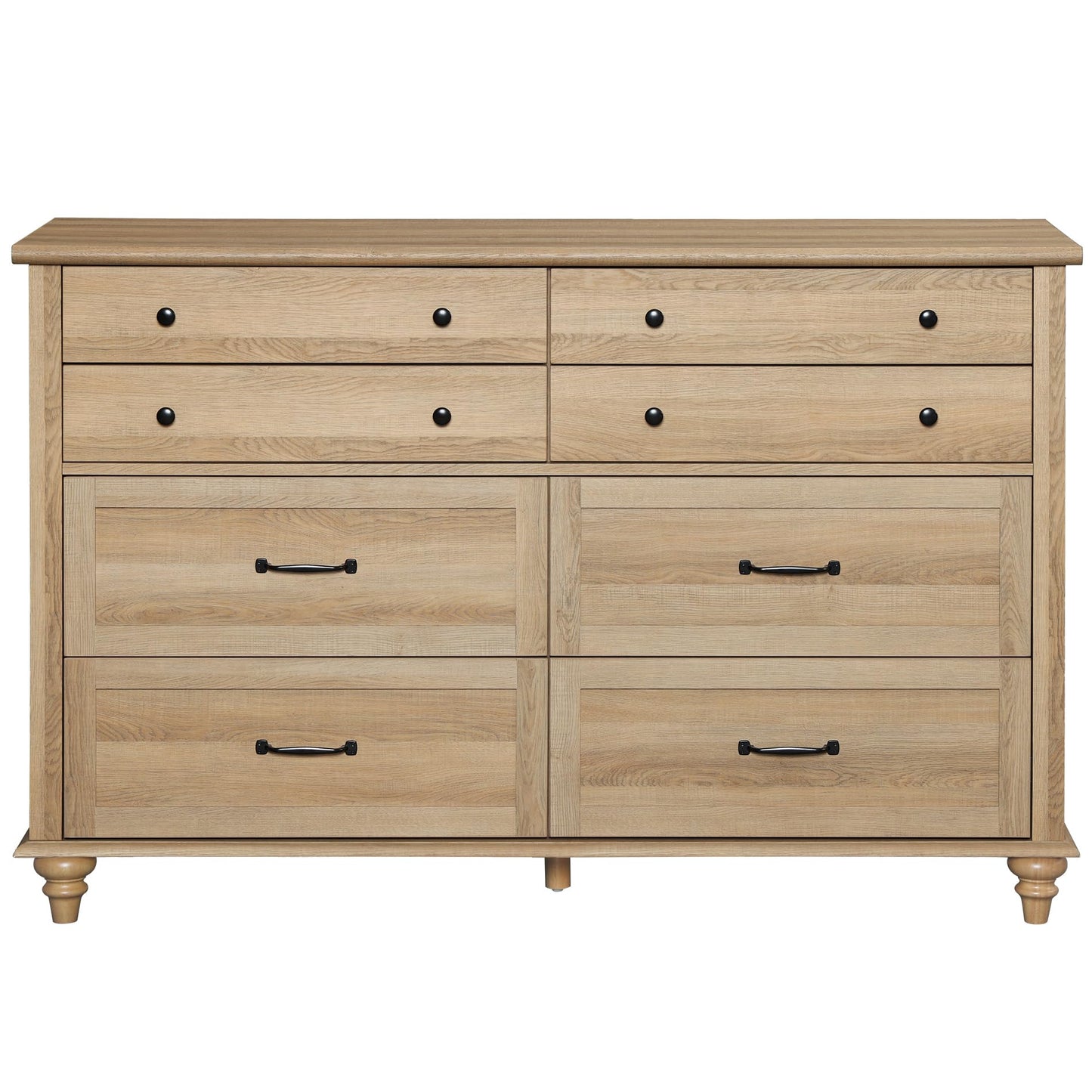 WAMPAT 8 Drawers Dresser for Bedroom, Farmhouse Dresser Chest of Drawers, Light Wood Kids Dresser for Closet, Dressers Organizer for Living Room & Hallway, 54 Inch, Oak