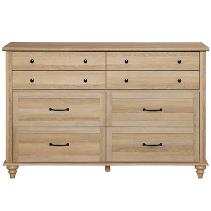 WAMPAT 8 Drawers Dresser for Bedroom, Farmhouse Dresser Chest of Drawers, Light Wood Kids Dresser for Closet, Dressers Organizer for Living Room & Hallway, 54 Inch, Oak