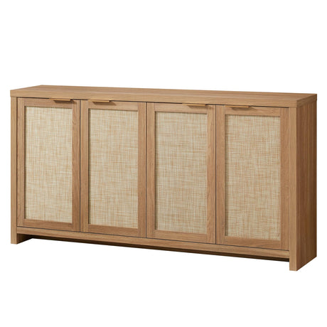 OAKHAM HOME Hampstead Rattan 4-Door Storage Sideboard Cabinets with Adjustable Shelves, Boho Accent Buffet Cupboard Console for Kitchen, Living Room, and Hallway OAKHAM HOME