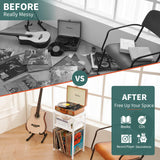 Yoobure Record Player Stand, 3-Tier White Side Table with Charging Station, Small End Table Nightstand with Vinyl Storage, Tall Beside Tables Turntable Stand for Album CD, Night Stand for Living Room Yoobure