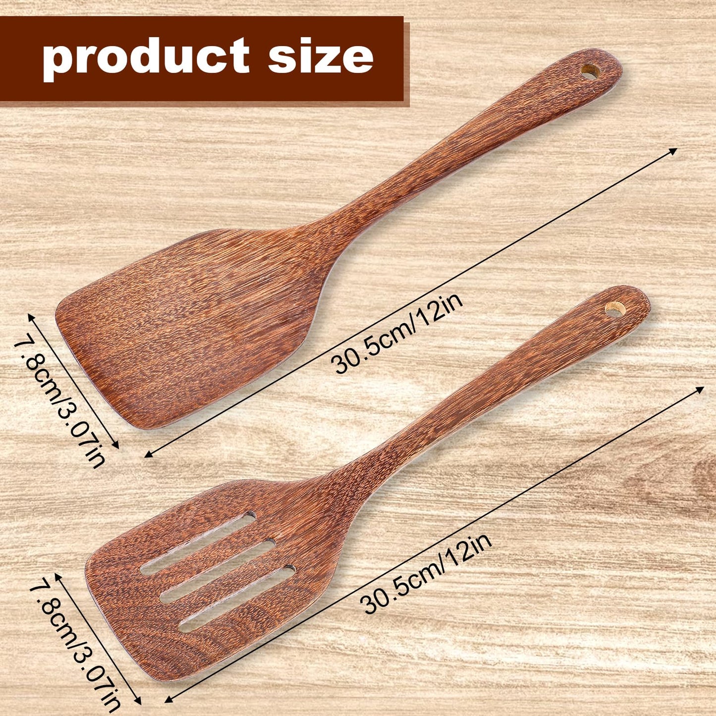 Yuanchu 2Pcs Wooden Spatula For Cooking, 12 Inch Wood Spatula Cooking Spatula Kitchen Utensils Set For Nonstick Cookware Kitchen Spatula For Fish Eggs Pancakes