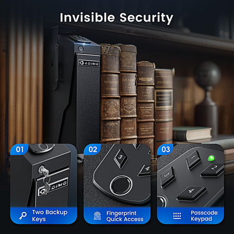 Gun Safe, Biometric Pistol Safe Fingerprint Quick Access Drop Down Single Mount Gun Safe with Keypad Lock and Key Lock, for Nightstand Wall Mount Bedside Desk Vehicle Bed ADIMO