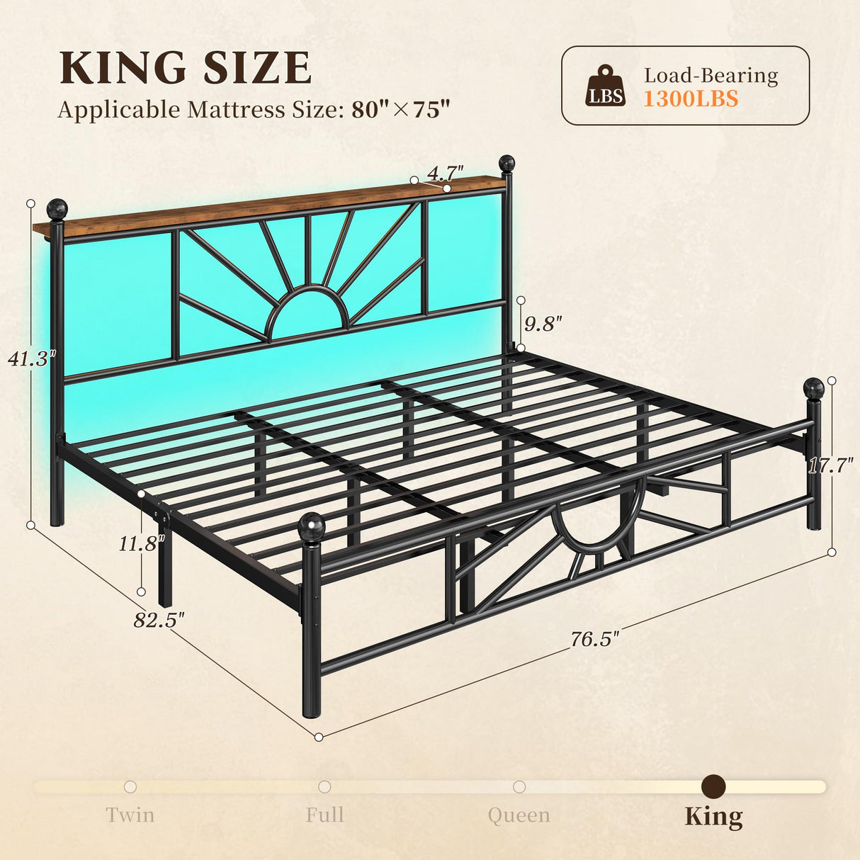 Homkdom Metal King Bed Frame and Headboard, Footboard, King Size Bed Frame with LED Light, Mattress Foundation with Under Bed Storage/No Box Spring Needed/Noise-Free/Easy Assembly, Black Homkdom