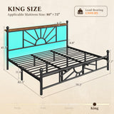 Homkdom Metal King Bed Frame and Headboard, Footboard, King Size Bed Frame with LED Light, Mattress Foundation with Under Bed Storage/No Box Spring Needed/Noise-Free/Easy Assembly, Black Homkdom
