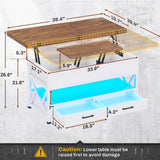 Itaar 40" Lift Top Coffee Table, 4 in 1 White Coffee Tables with Storage for Living Room, Small Coffee Table with 2 Drawers & LED Light for Dining Room, White and Rustic Brown Itaar